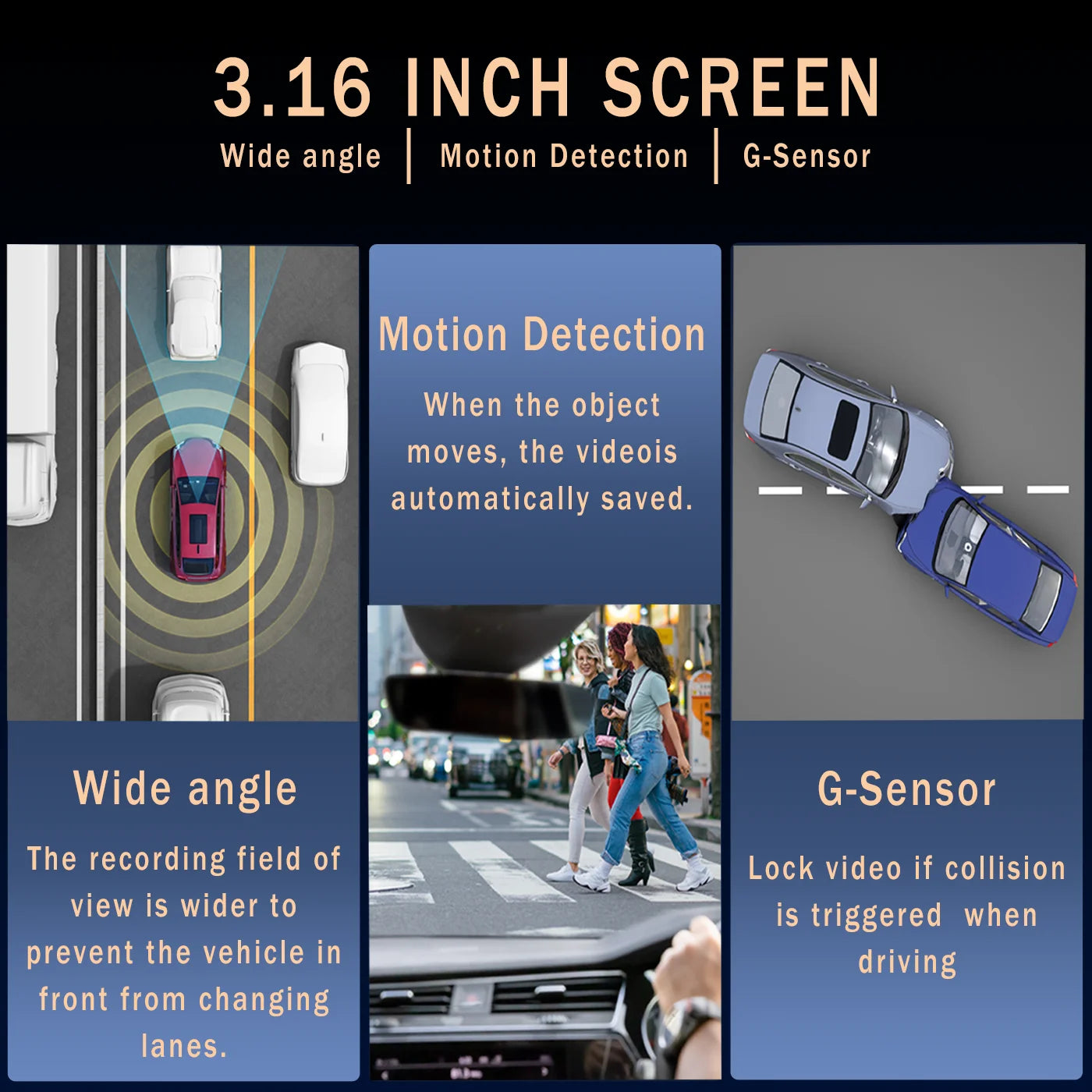 1080P Front & Rear Dash Cam with IR Sensor