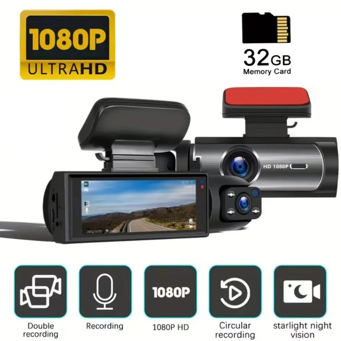 1080P Front & Rear Dash Cam with IR Sensor