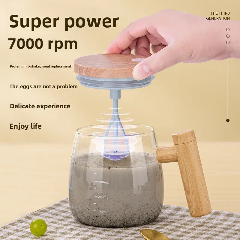 Portable Electric Self Mixing Mug with Wooden Handle
