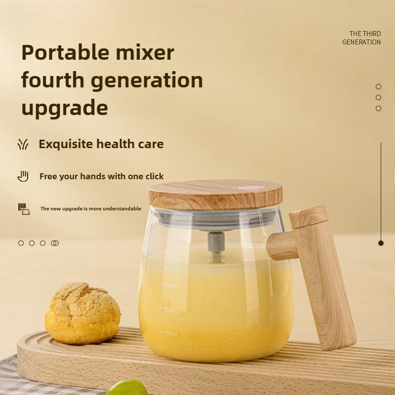 Portable Electric Self Mixing Mug with Wooden Handle