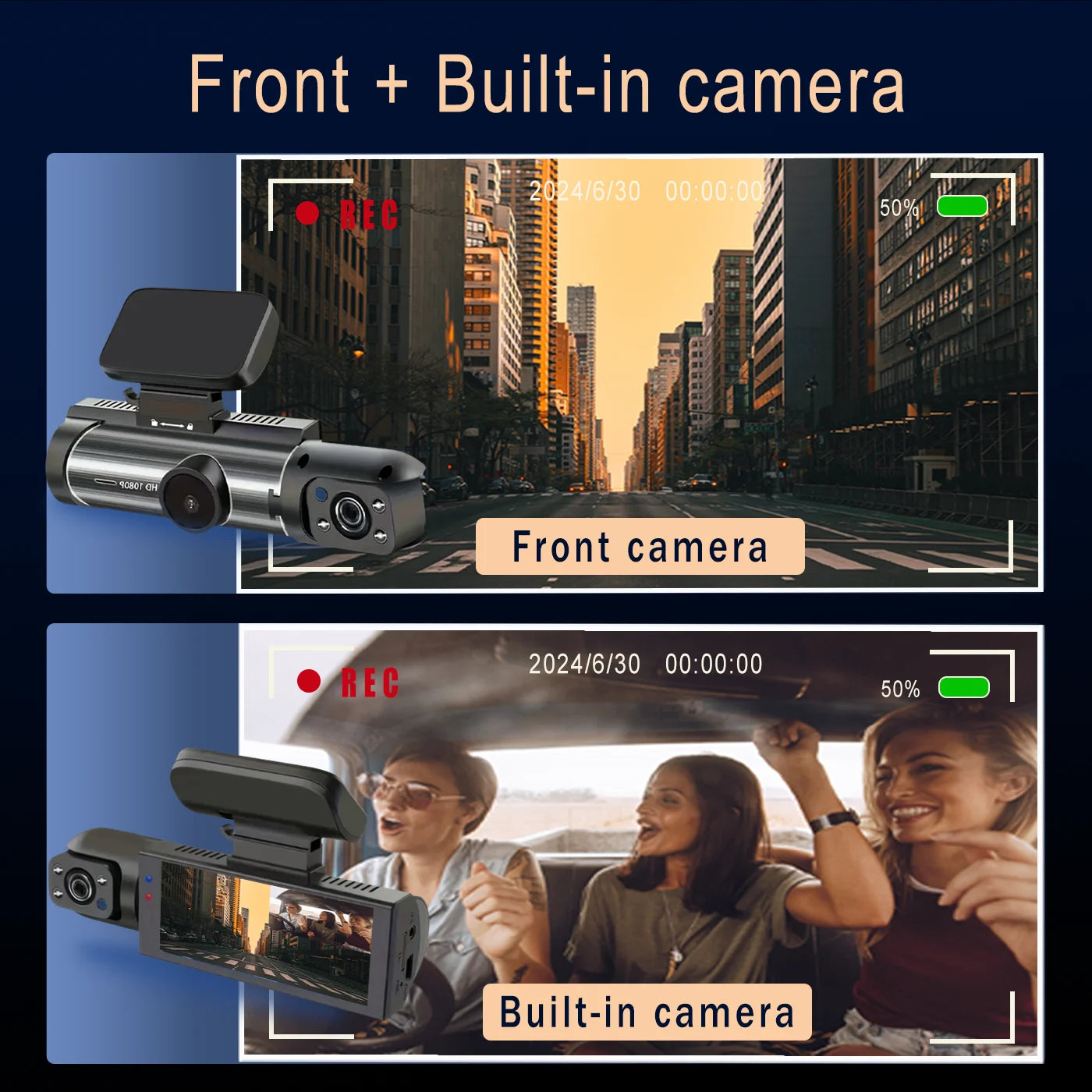 1080P Front & Rear Dash Cam with IR Sensor