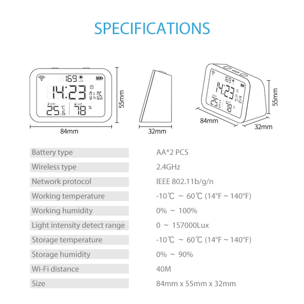4-in-1 WiFi LCD Thermometer Humidity Meter