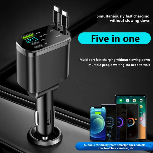 Digital Display 5-in-1 Car Phone Charger & Lighter