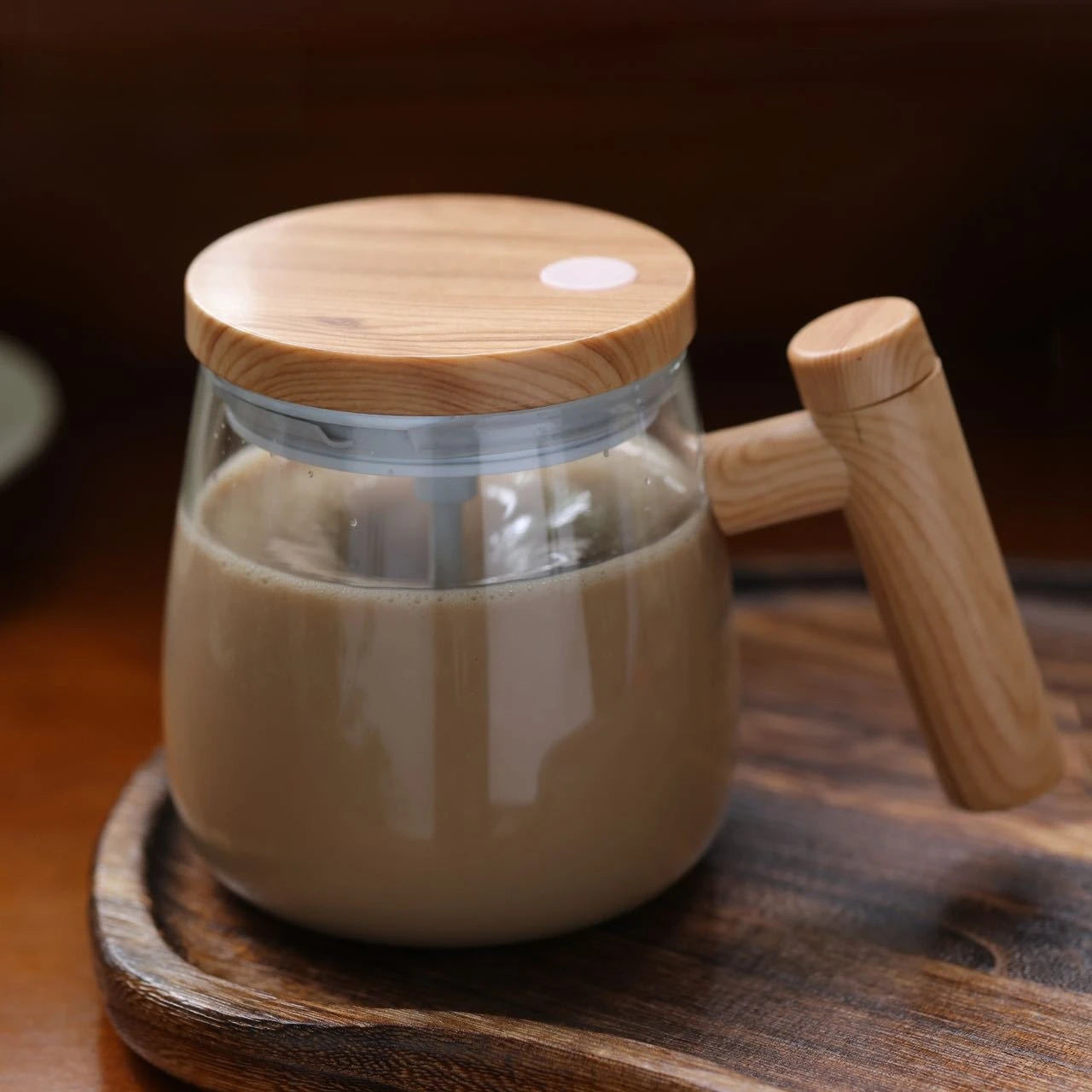 Portable Electric Self Mixing Mug with Wooden Handle