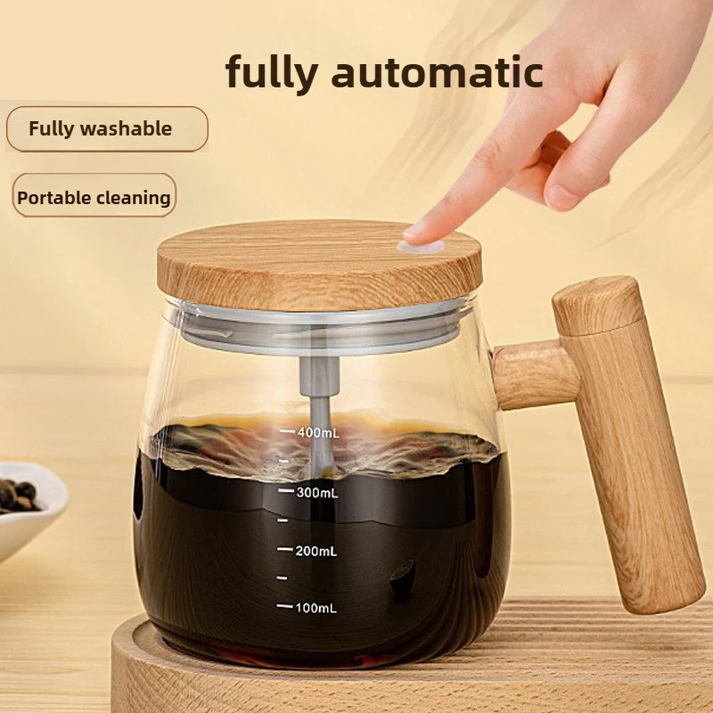 Portable Electric Self Mixing Mug with Wooden Handle