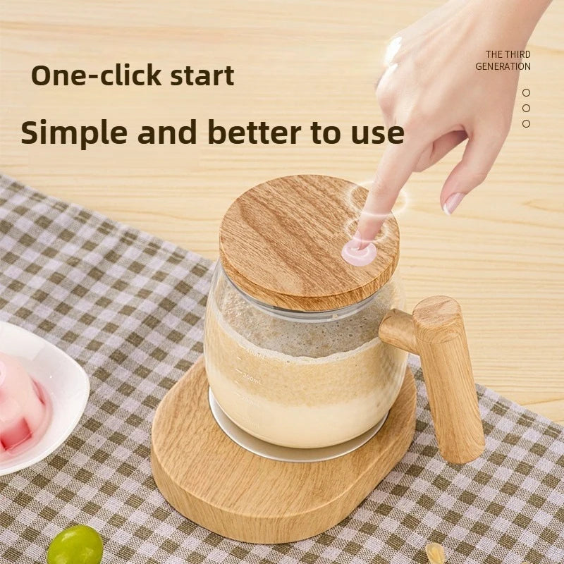 Portable Electric Self Mixing Mug with Wooden Handle