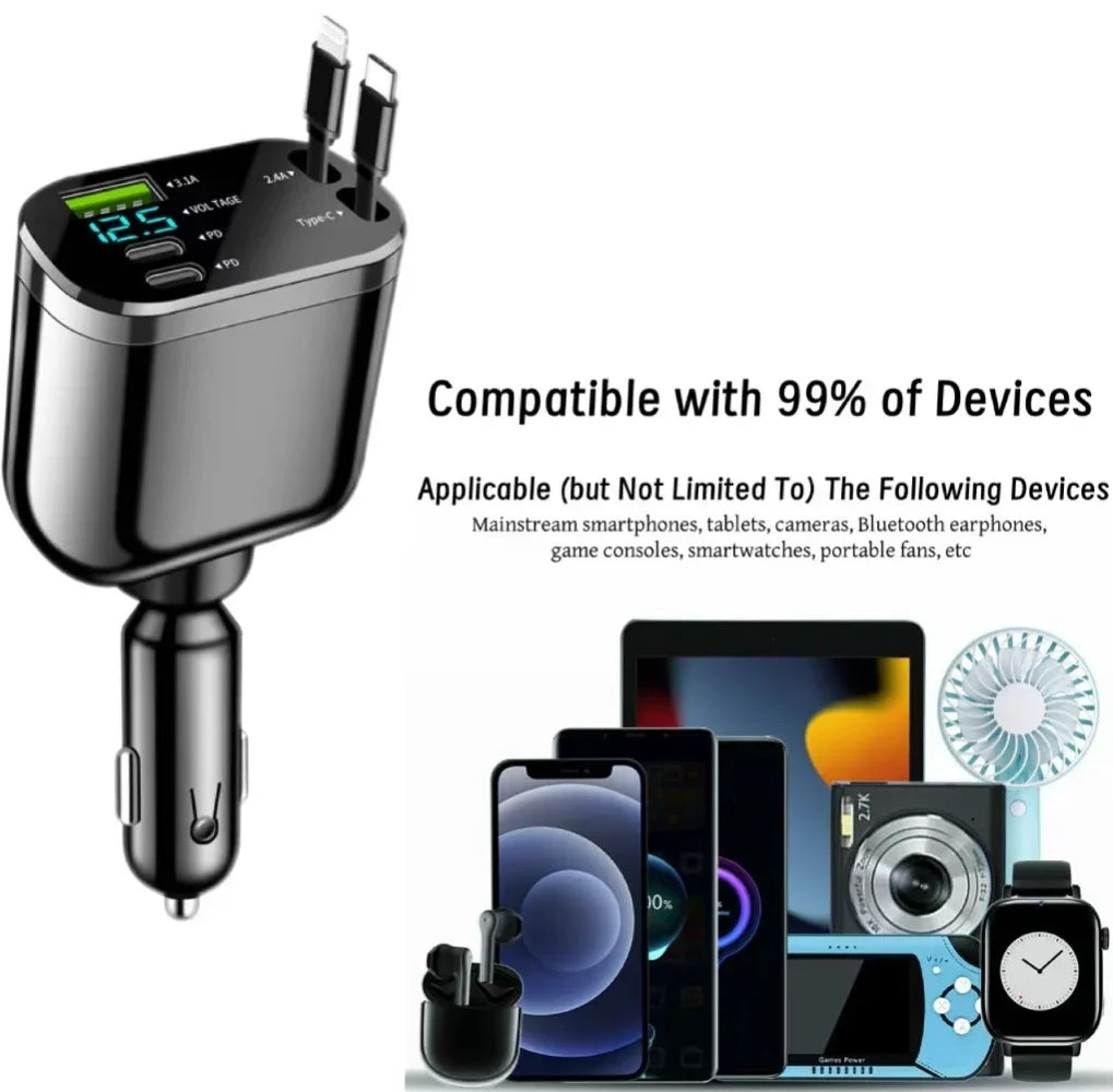 Digital Display 5-in-1 Car Phone Charger & Lighter