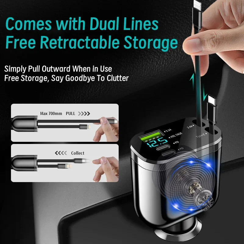 Digital Display 5-in-1 Car Phone Charger & Lighter